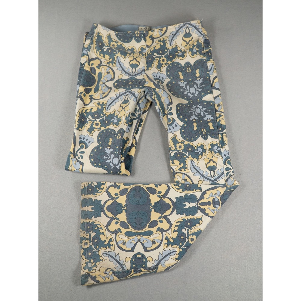 We The Free Womens Flare Pants Paisley Damask Print Blue Yellow Size 27 Boho 70s